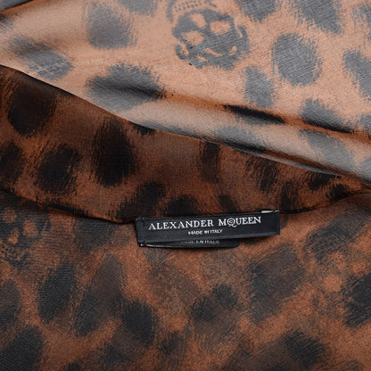 Alexander McQueen Silk Chiffon Leopard Skull Scarf Brown 4 of 6