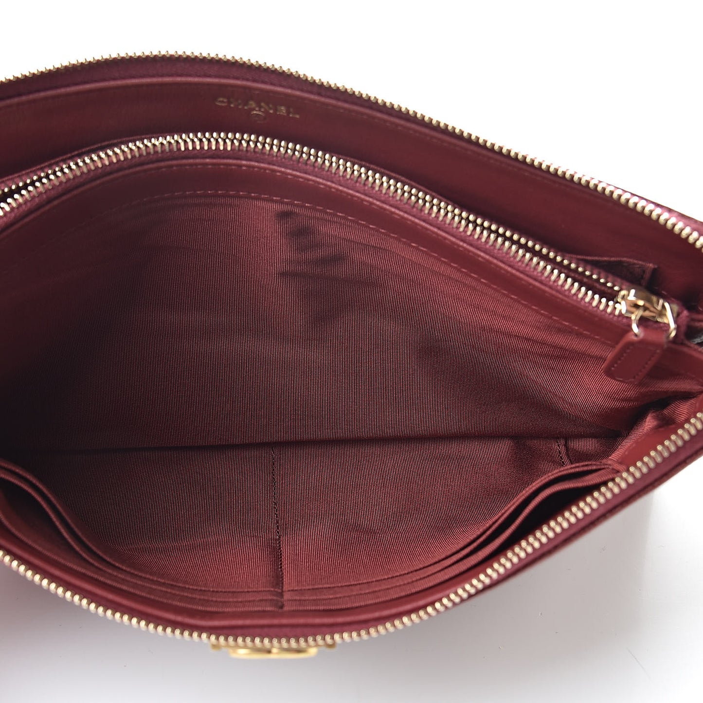 Caviar Quilted Small Zipped Boy Pouch Burgundy