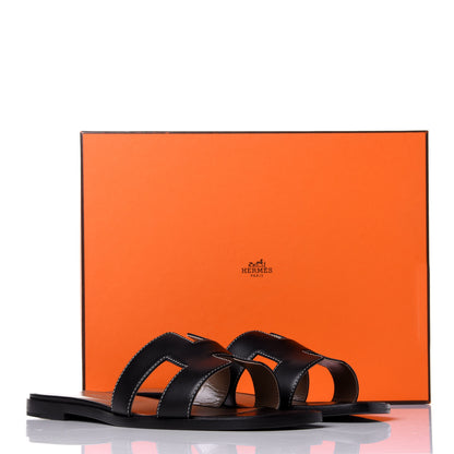 Hermes Box Calfskin Oran Sandals 38.5 Black 11 of 11