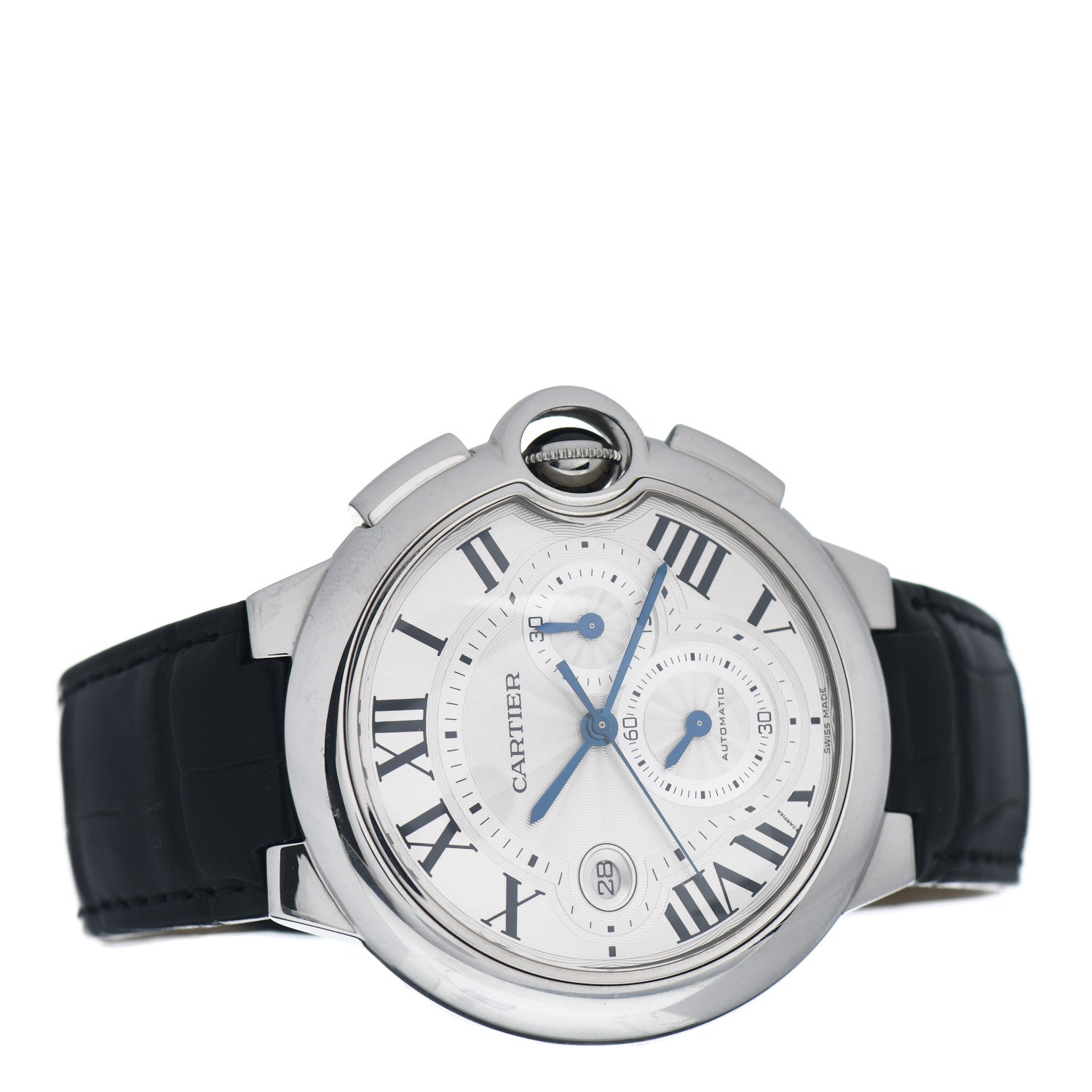 Cartier Stainless Steel Alligator 44mm Ballon Bleu De Cartier Chronograph Automatic Watch 2 of 5