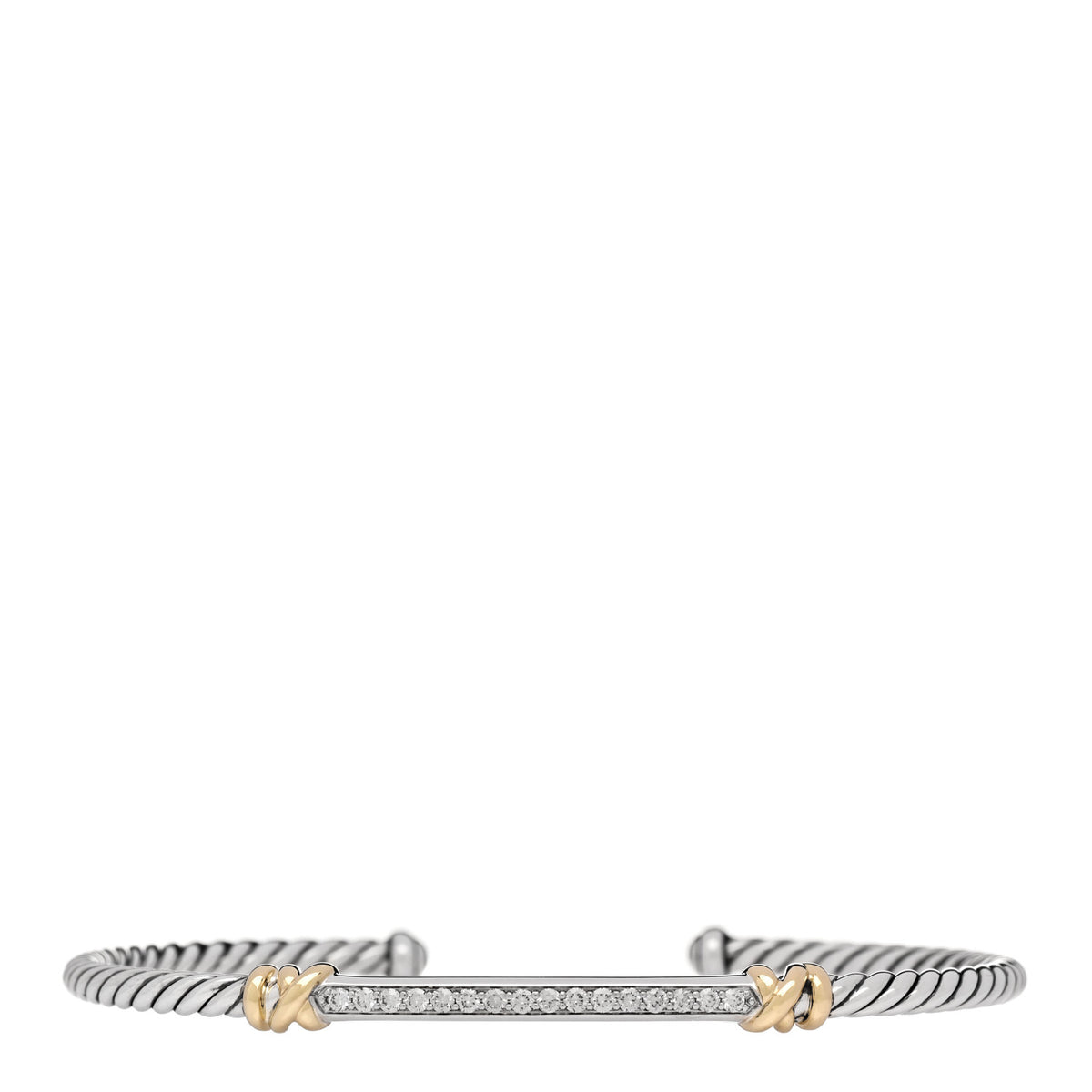 Sterling Silver 18K Yellow Gold Diamond Petite Helena Classic Cable Station Bracelet
