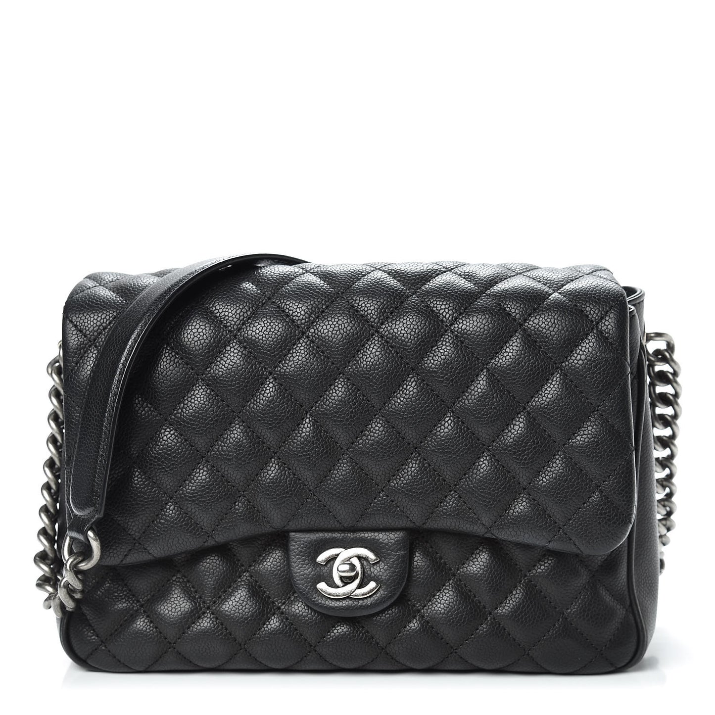 Caviar Quilted Medium Rock In Rome Single Flap Black