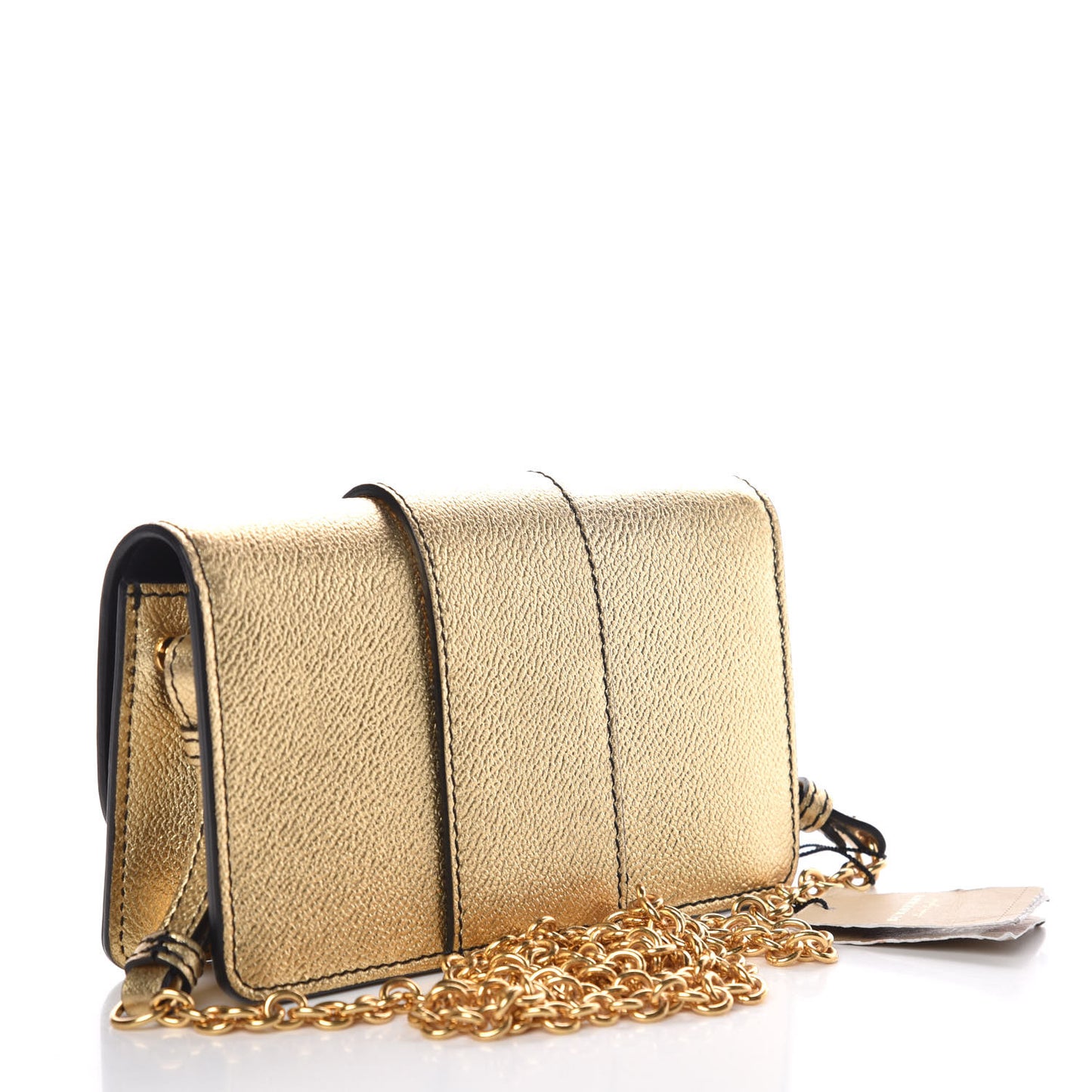 Metallic Soft Grain Calfskin Mini Phone Buckle Bag Gold
