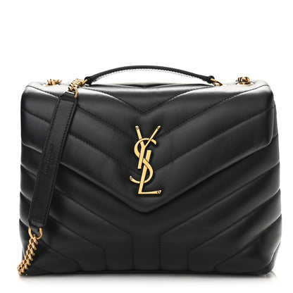 Saint Laurent Calfskin Y Quilted Monogram Small Loulou Chain Satchel Black 1 of 9