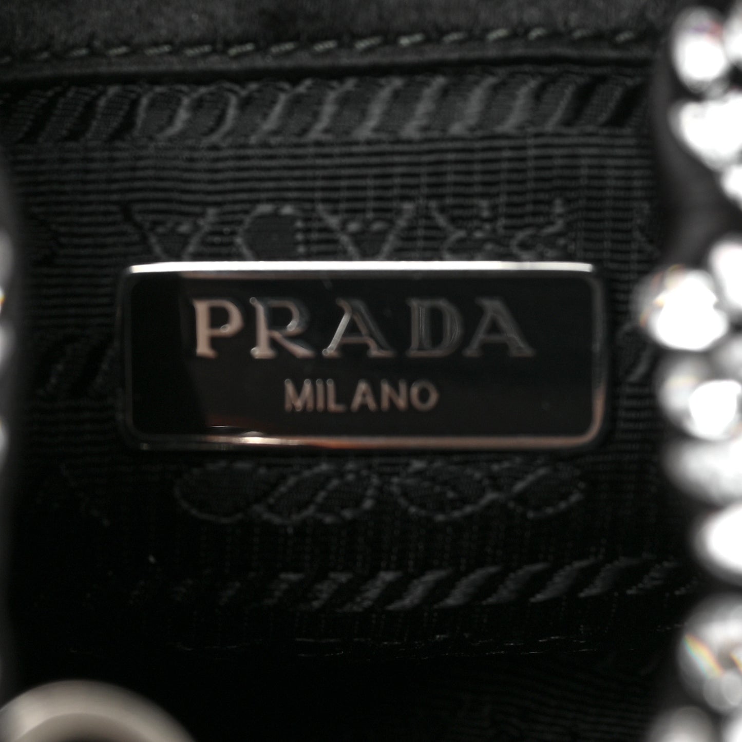 Satin Crystal Metal Triangle Logo Mini Drawcord Pouch Shoulder Bag Cristal