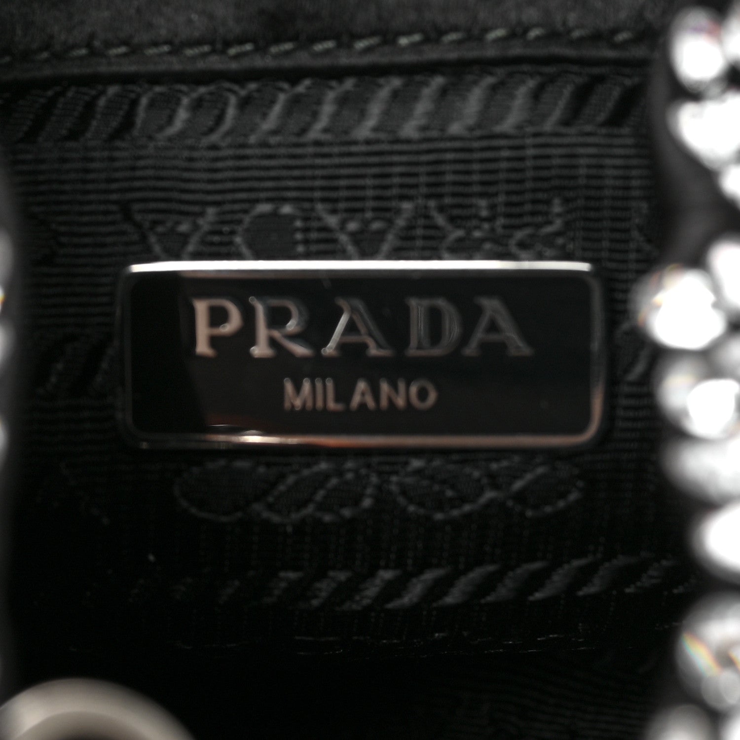 Prada Satin Crystal Metal Triangle Logo Mini Drawcord Pouch Shoulder Bag Cristal 6 of 8