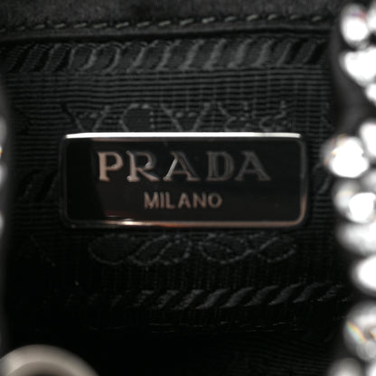 Prada Satin Crystal Metal Triangle Logo Mini Drawcord Pouch Shoulder Bag Cristal 6 of 8