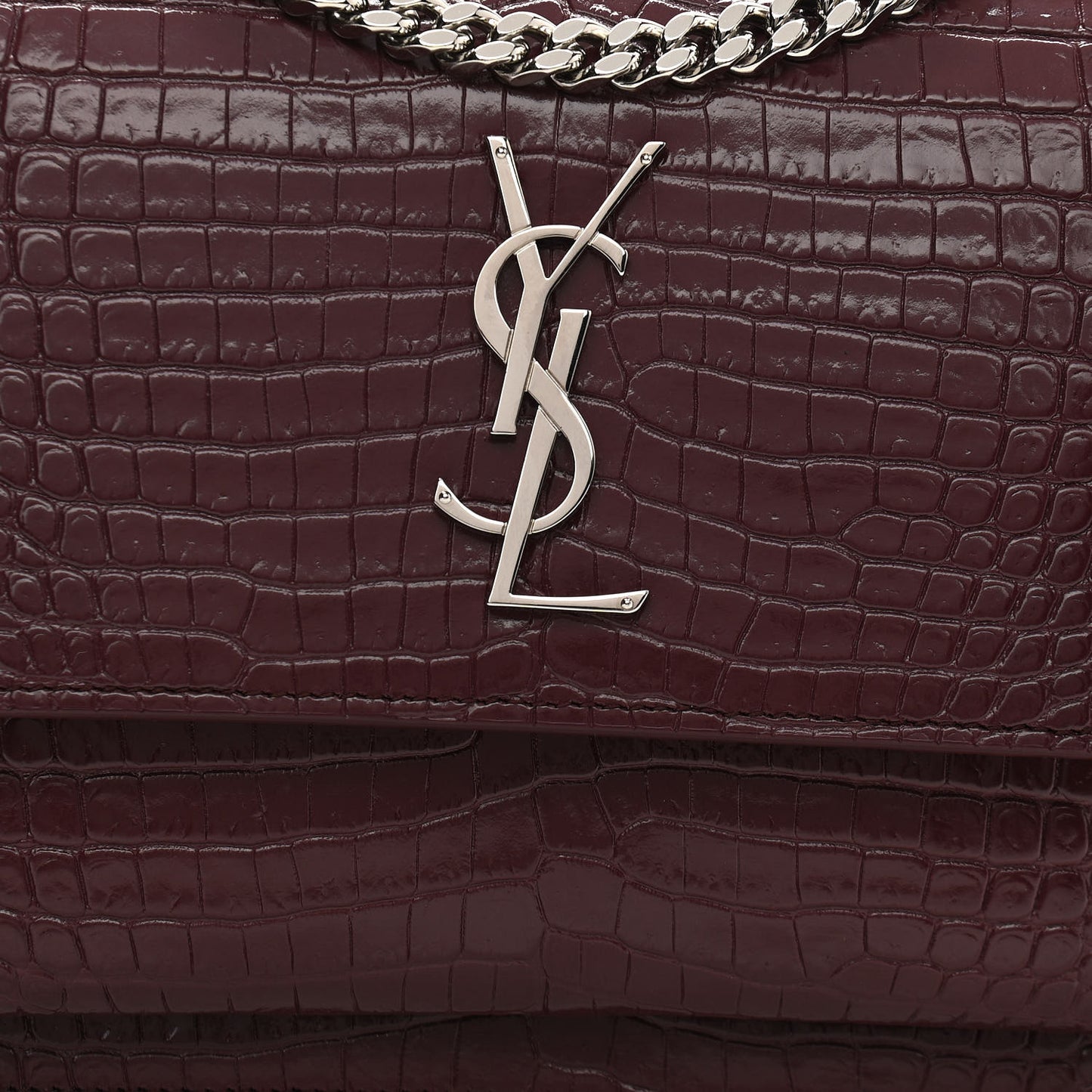 Calfskin Crocodile Embossed Medium Monogram Sunset Rouge Legion