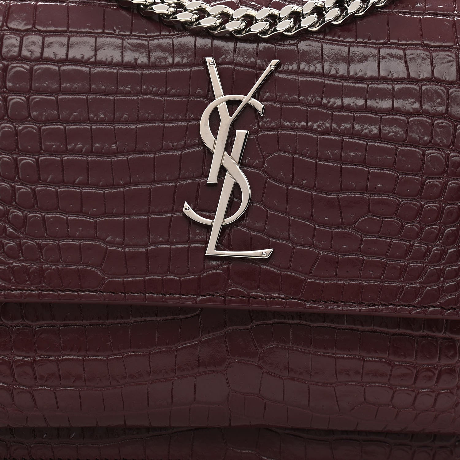 Saint Laurent Calfskin Crocodile Embossed Medium Monogram Sunset Rouge Legion 8 of 10