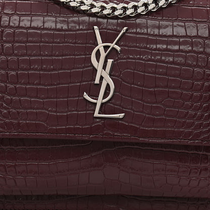 Saint Laurent Calfskin Crocodile Embossed Medium Monogram Sunset Rouge Legion 8 of 10