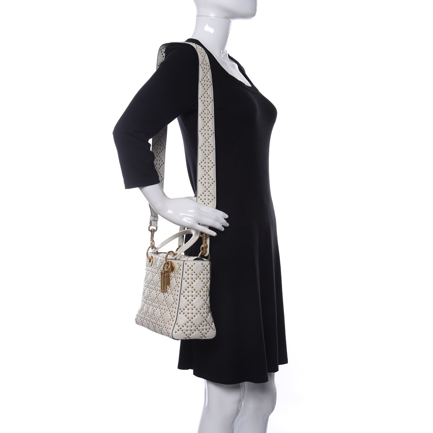 Christian Dior Calfskin Cannage Studded Medium Supple Lady Dior White 2 of 13