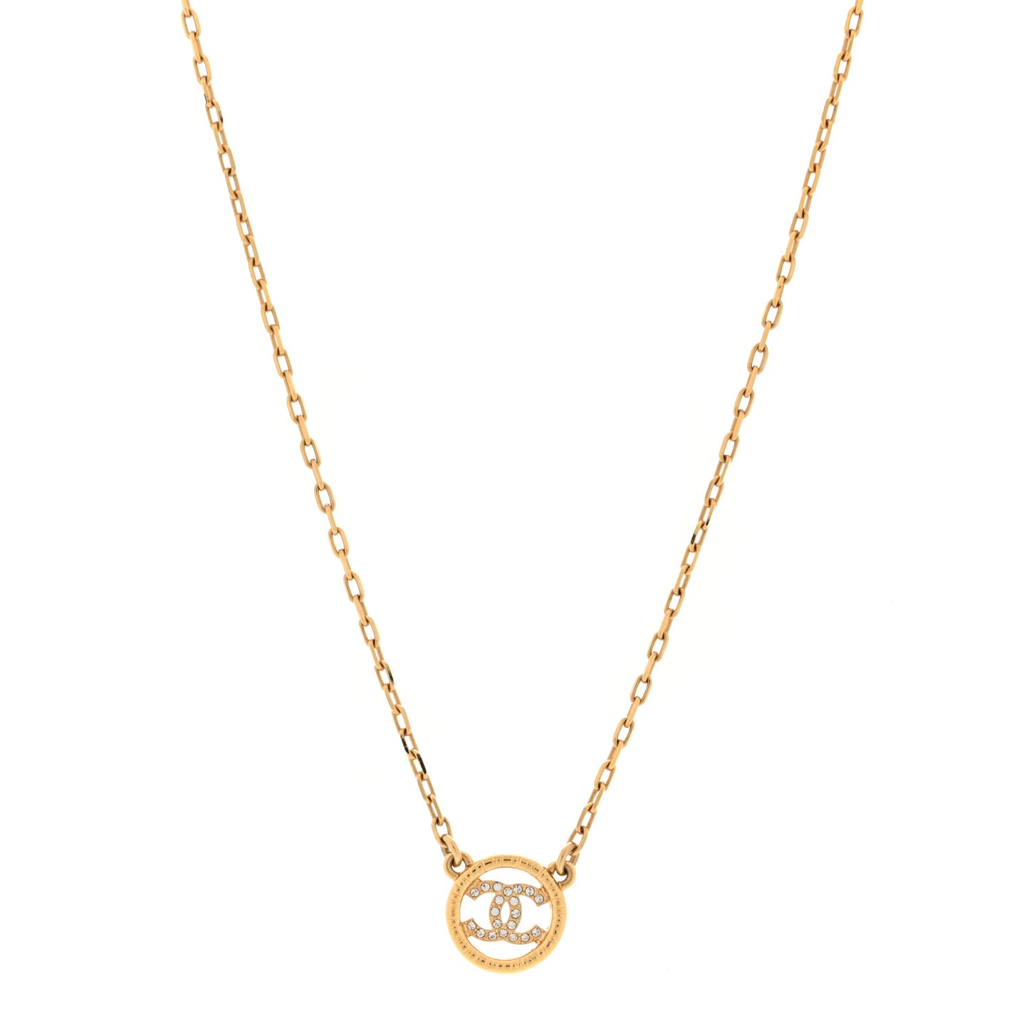 Crystal Metal CC Round Pendant Necklace Gold