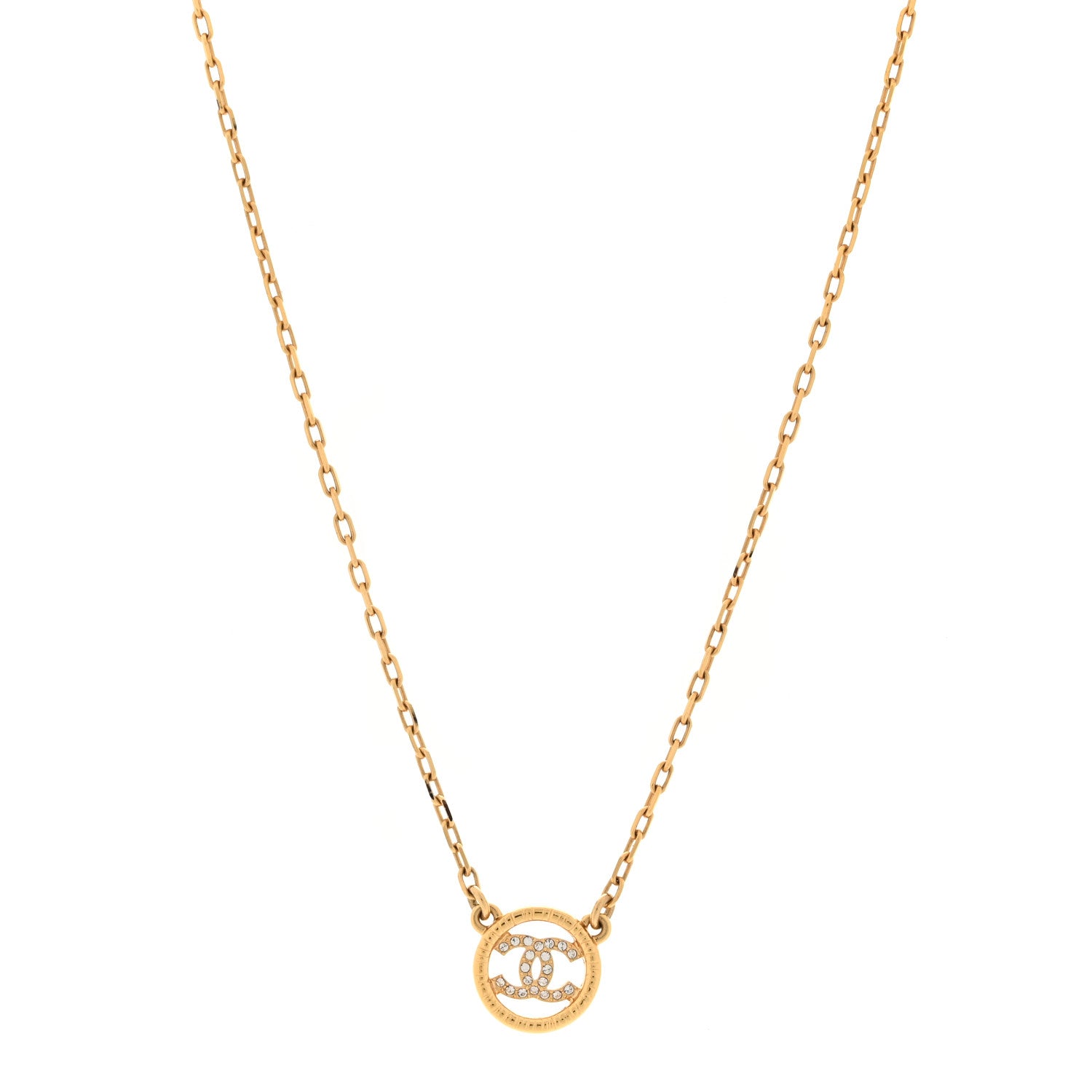 Chanel Crystal Metal CC Round Pendant Necklace Gold 1 of 5