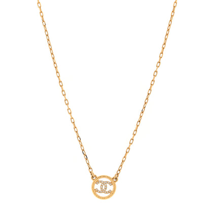 Chanel Crystal Metal CC Round Pendant Necklace Gold 1 of 5