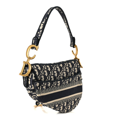 Christian Dior Oblique Embroidered Saddle Bag Blue 3 of 10