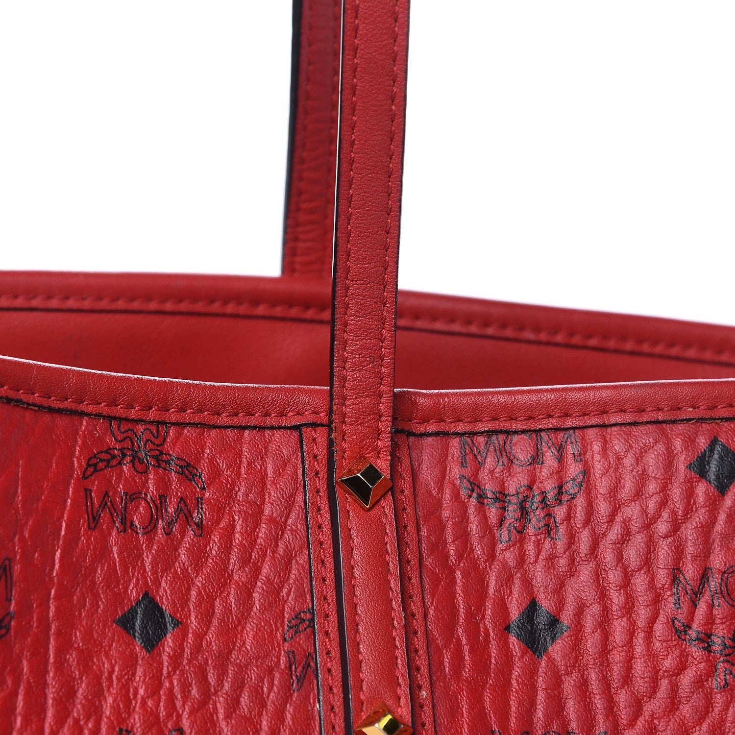 MCM Visetos Medium Anya Zip Top Shopper Tote Ruby Red 8 of 16