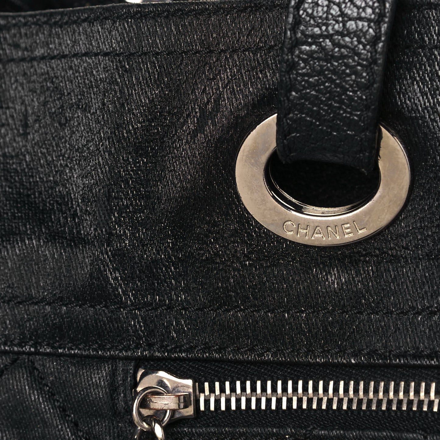 Coated Canvas Quilted Large Paris Biarritz Tote Black