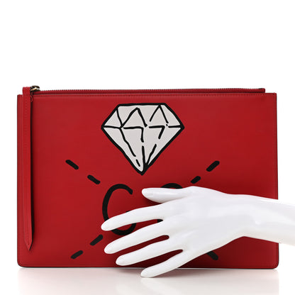 Gucci Calfskin GucciGhost Print Pouch Hibiscus Red 2 of 13