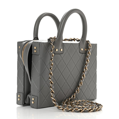 Chanel Calfskin Quilted Studded Square Vanity Case Grey 2 of 10