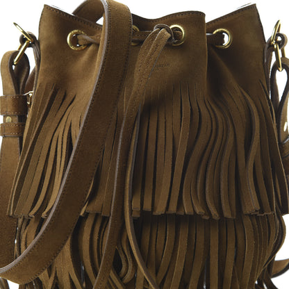 Saint Laurent Suede Calfskin Small Emmanuelle Fringe Bucket Bag Light Ocre 9 of 10