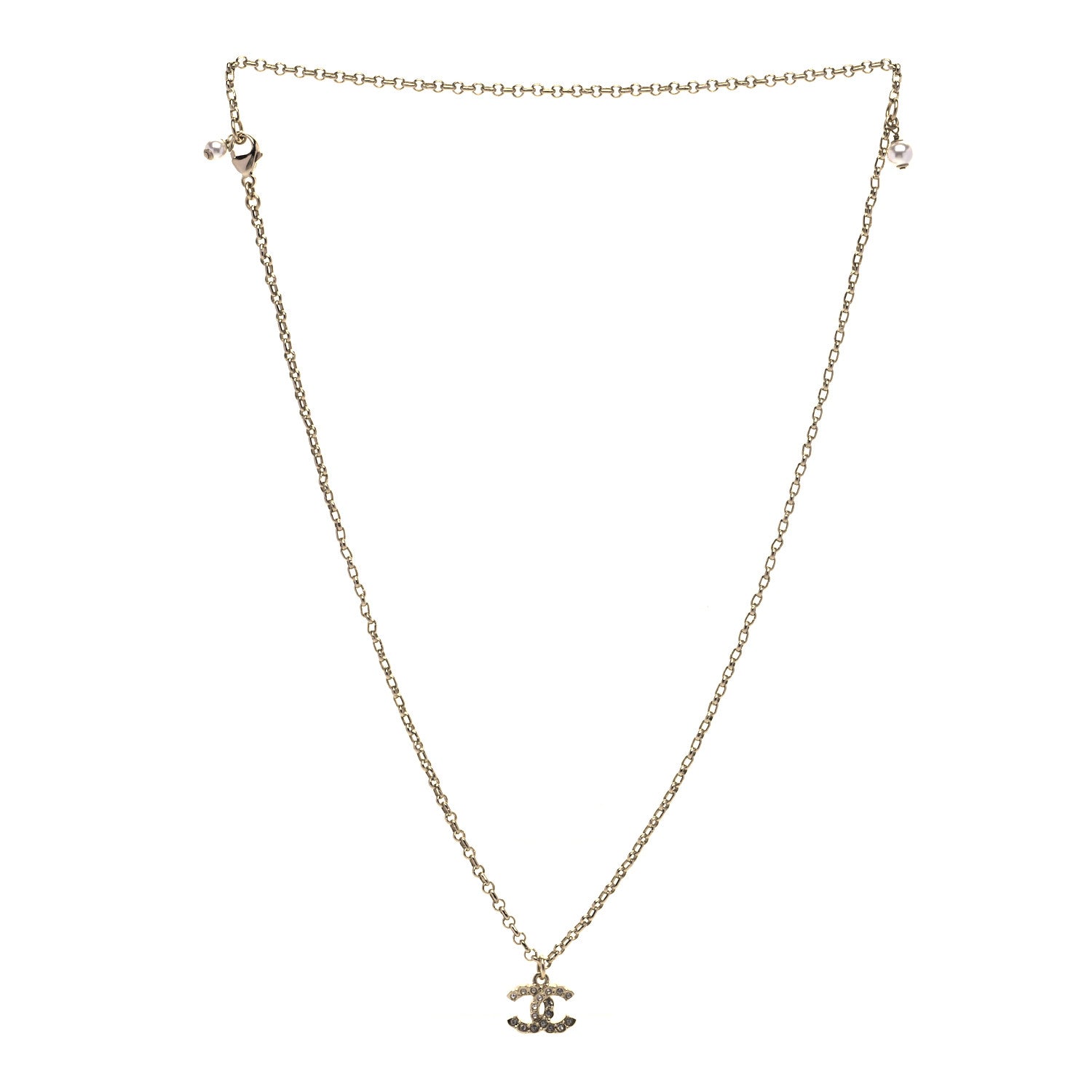 Chanel Pearl Crystal CC Pendant Necklace Gold 3 of 5