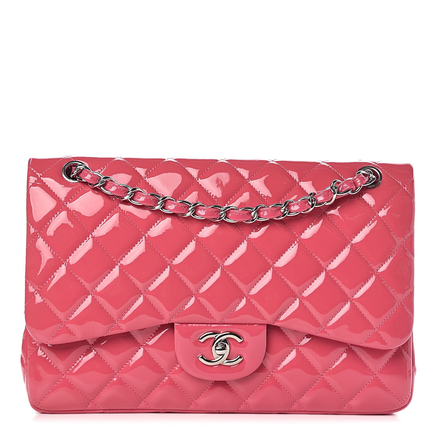Patent Quilted Jumbo Double Flap Pink