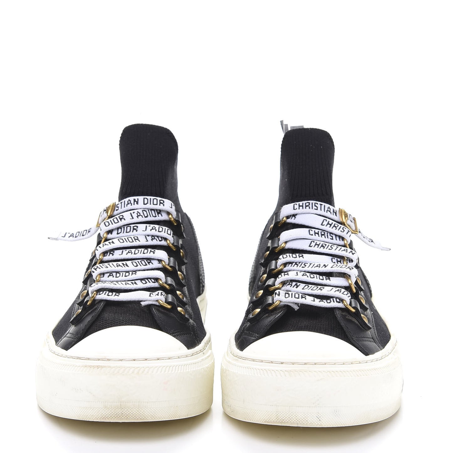 Technical Knit Calfskin Womens Walk'N'Dior High Top Sneakers 38 Black