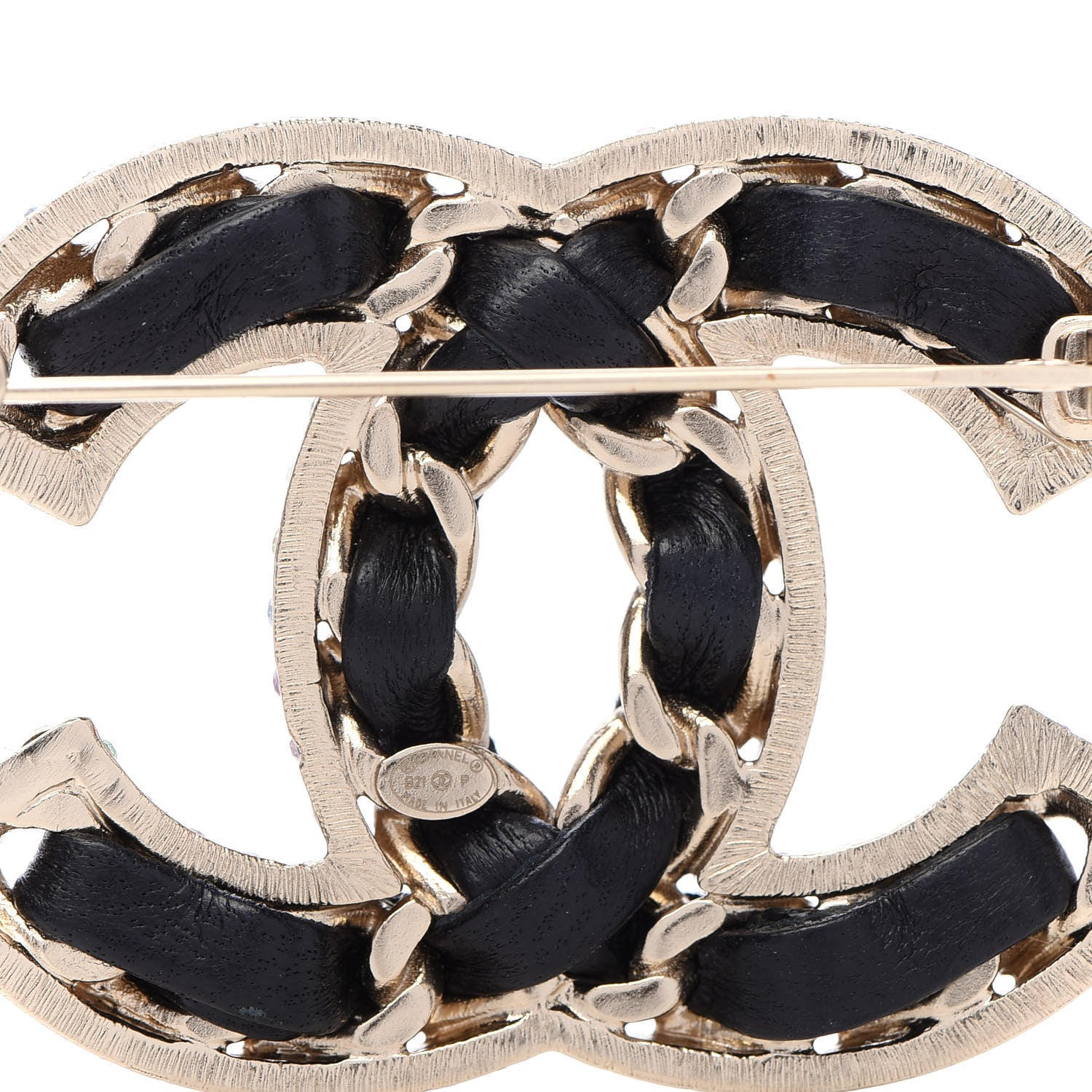 Chanel Lambskin Crystal CC Chain Brooch Black Gold Multicolor 4 of 5