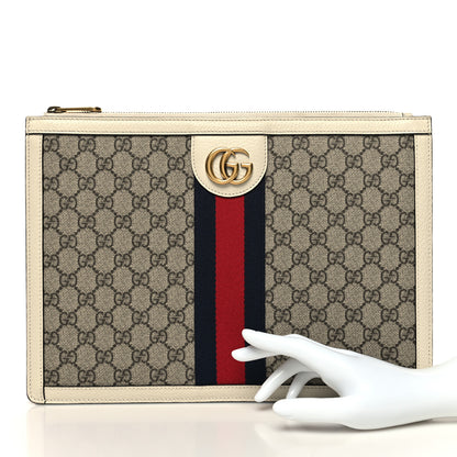 Gucci GG Supreme Monogram Web Ophidia Portfolio Pouch Beige Ebony Mystic White 2 of 10
