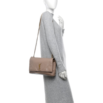Saint Laurent Smooth Calfskin Suede Medium Reversible Monogram Kate Satchel Taupe 2 of 17