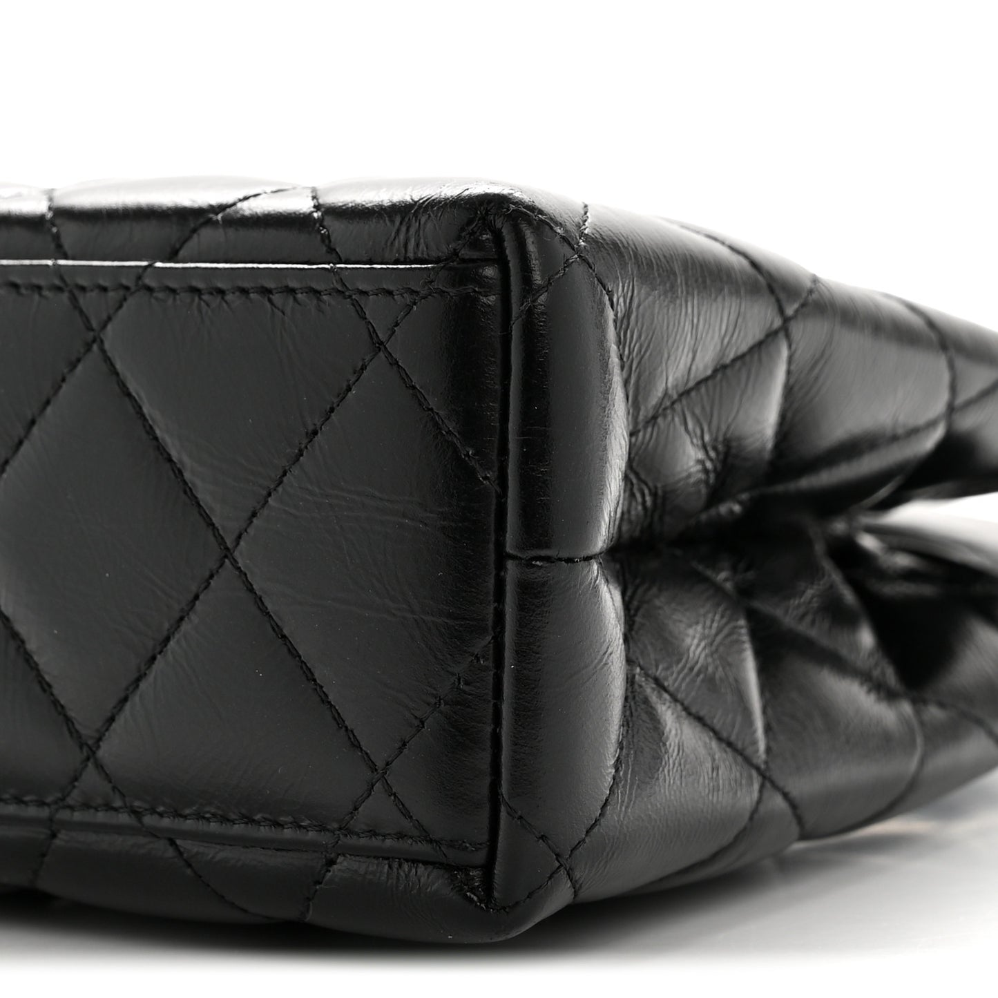 Shiny Aged Calfskin Quilted Nano Kelly Shopper Black