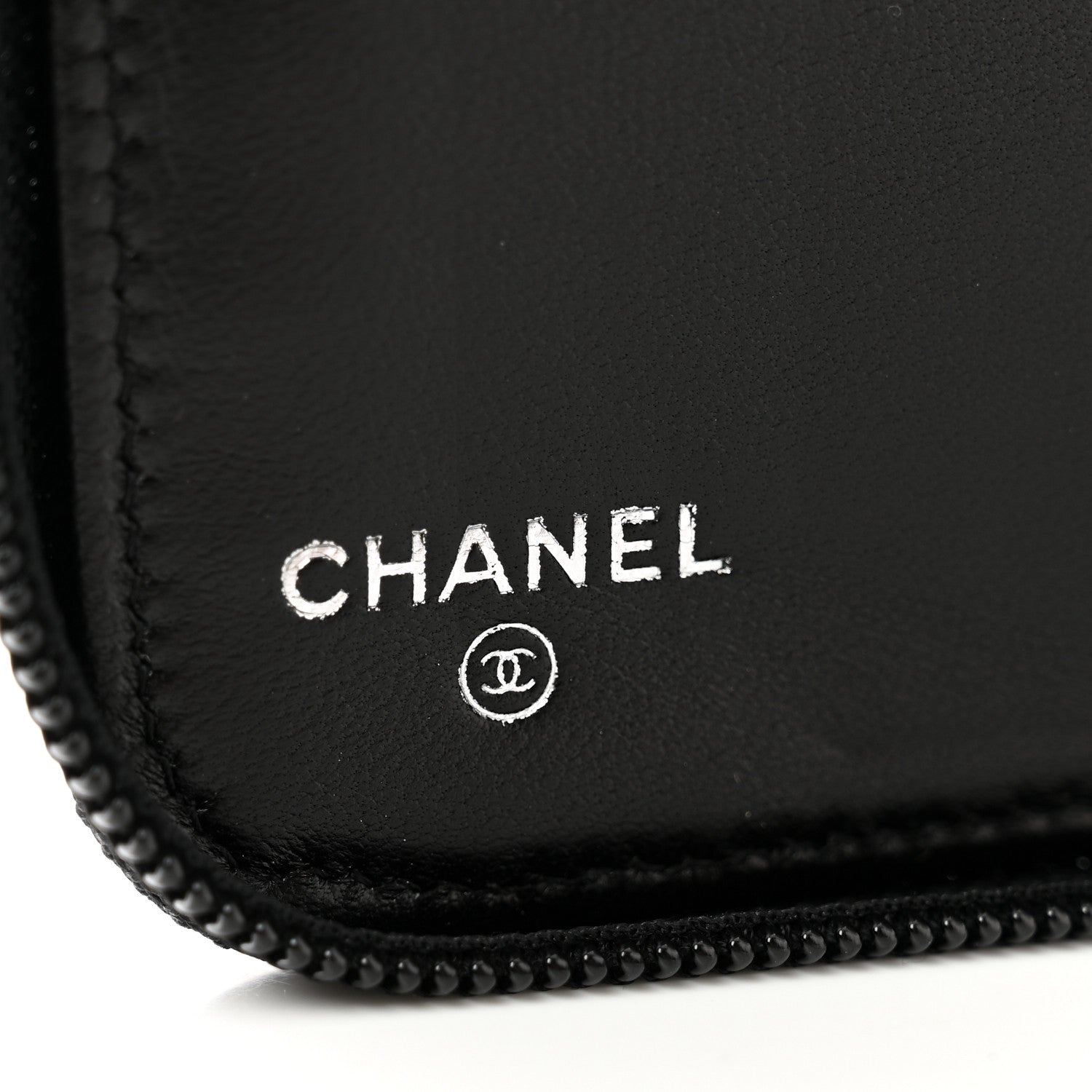 Chanel Lambskin Camellia Embossed Zip Around Organizer Wallet Black 6 of 9