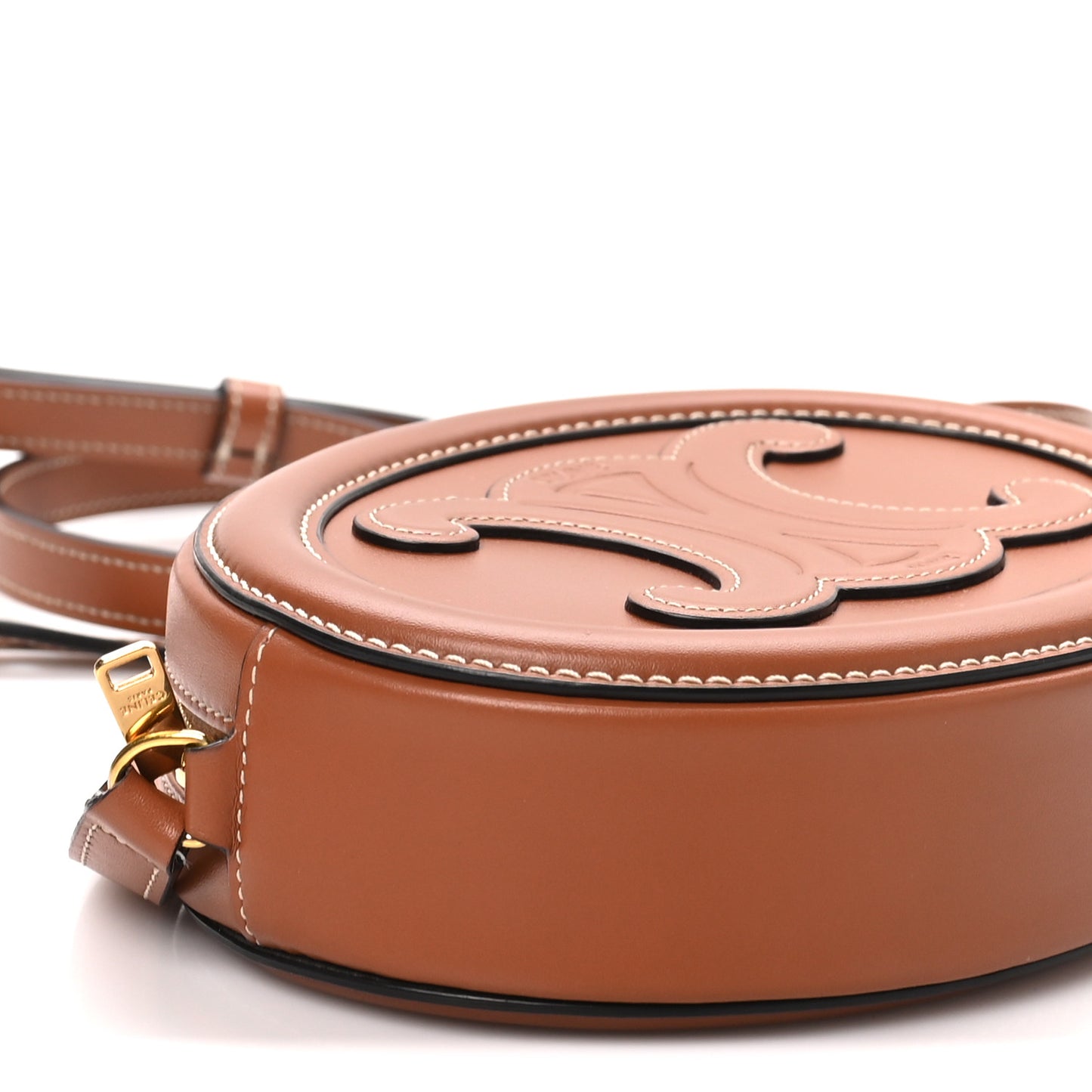Smooth Calfskin Cuir Small Triomphe Oval Crossbody Purse Tan