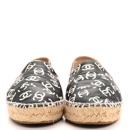 Chanel Lambskin Printed CC Espadrilles 38 Black White 3 of 11