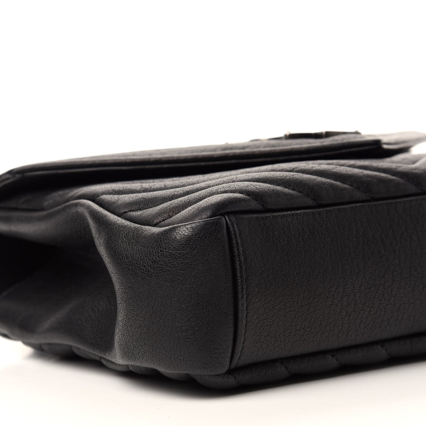 Sheepskin Matelasse Chevron Monogram Medium College Bag Black