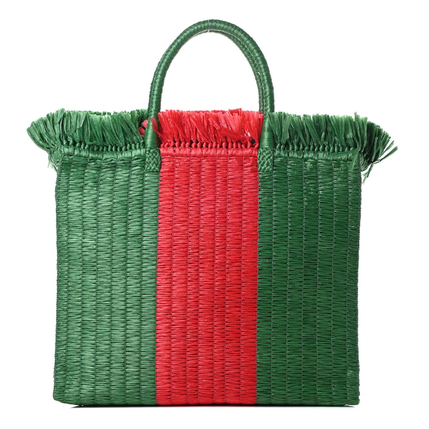 Raffia Linen Web Cestino Tote Bag Red Green
