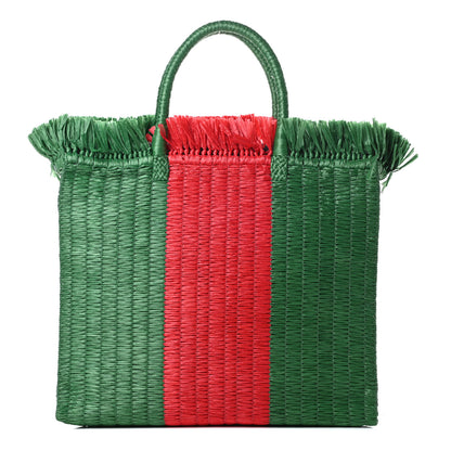 Gucci Raffia Linen Web Cestino Tote Bag Red Green 1 of 11