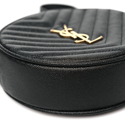 Saint Laurent Grain De Poudre Matelasse Chevron Quilted Round Vinyle Camera Bag Black 9 of 11