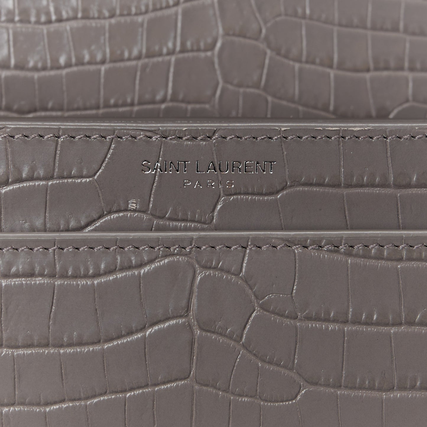 Calfskin Crocodile Embossed Medium Monogram Sunset Fog