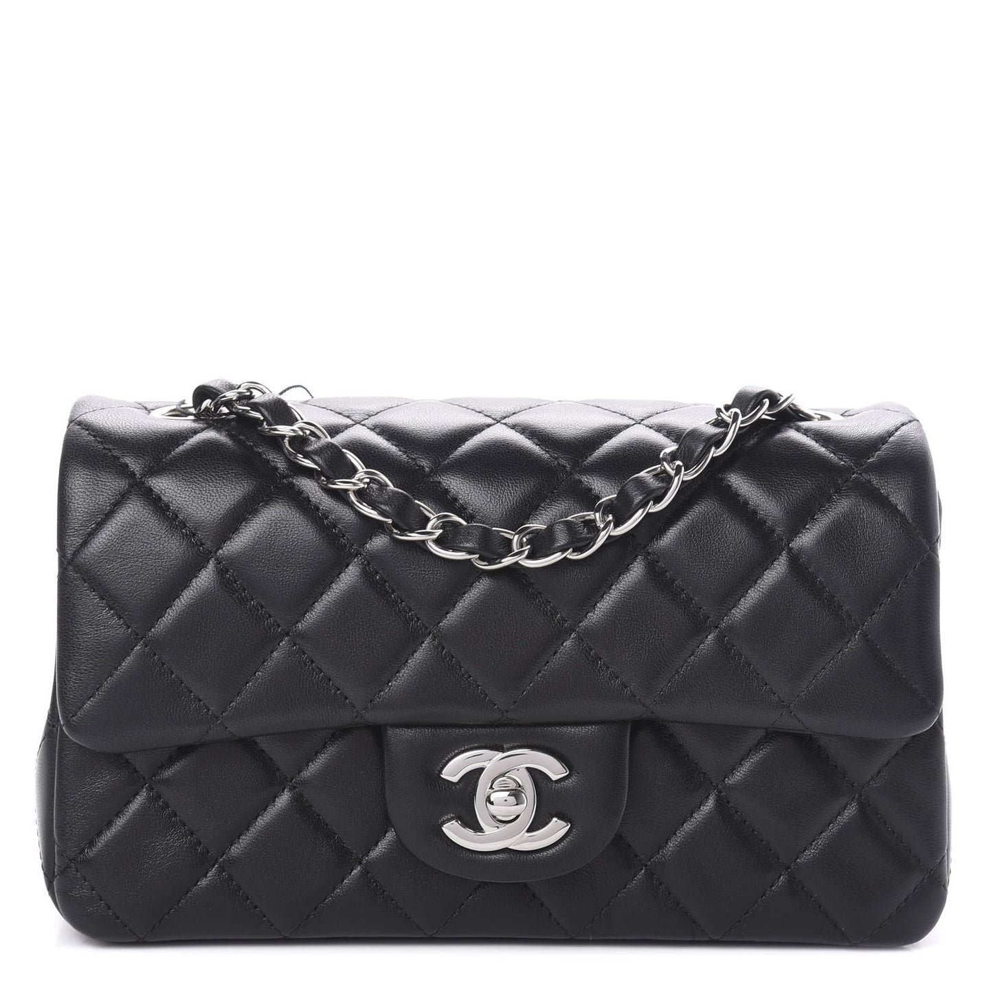 Lambskin Quilted Mini Rectangular Flap Black