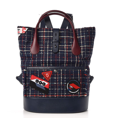 Chanel Tweed Crest Trip Backpack Navy Burgundy 1 of 7