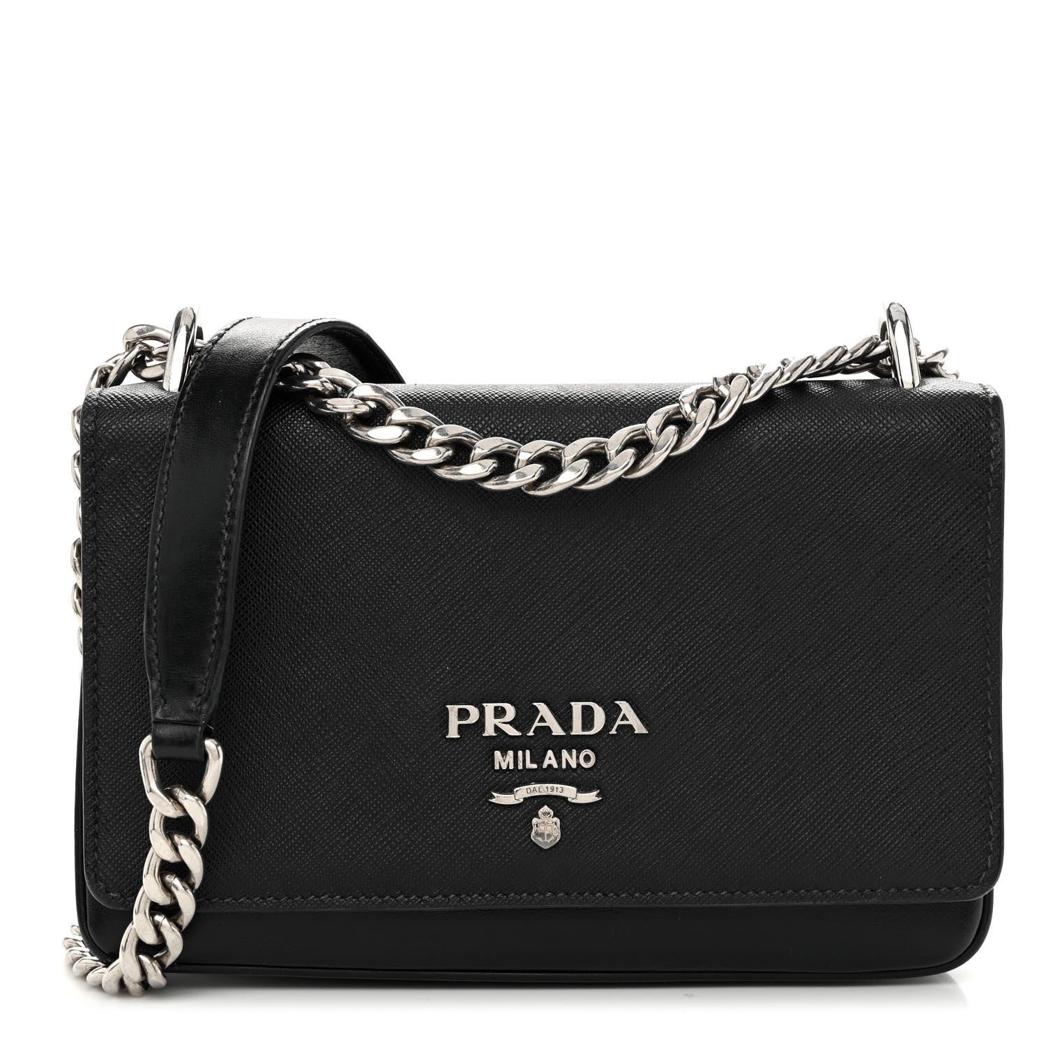 Prada Saffiano Chain Shoulder Bag Black 1 of 9