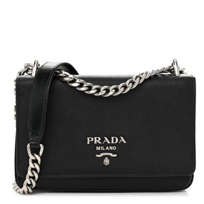 Prada Saffiano Chain Shoulder Bag Black 1 of 9