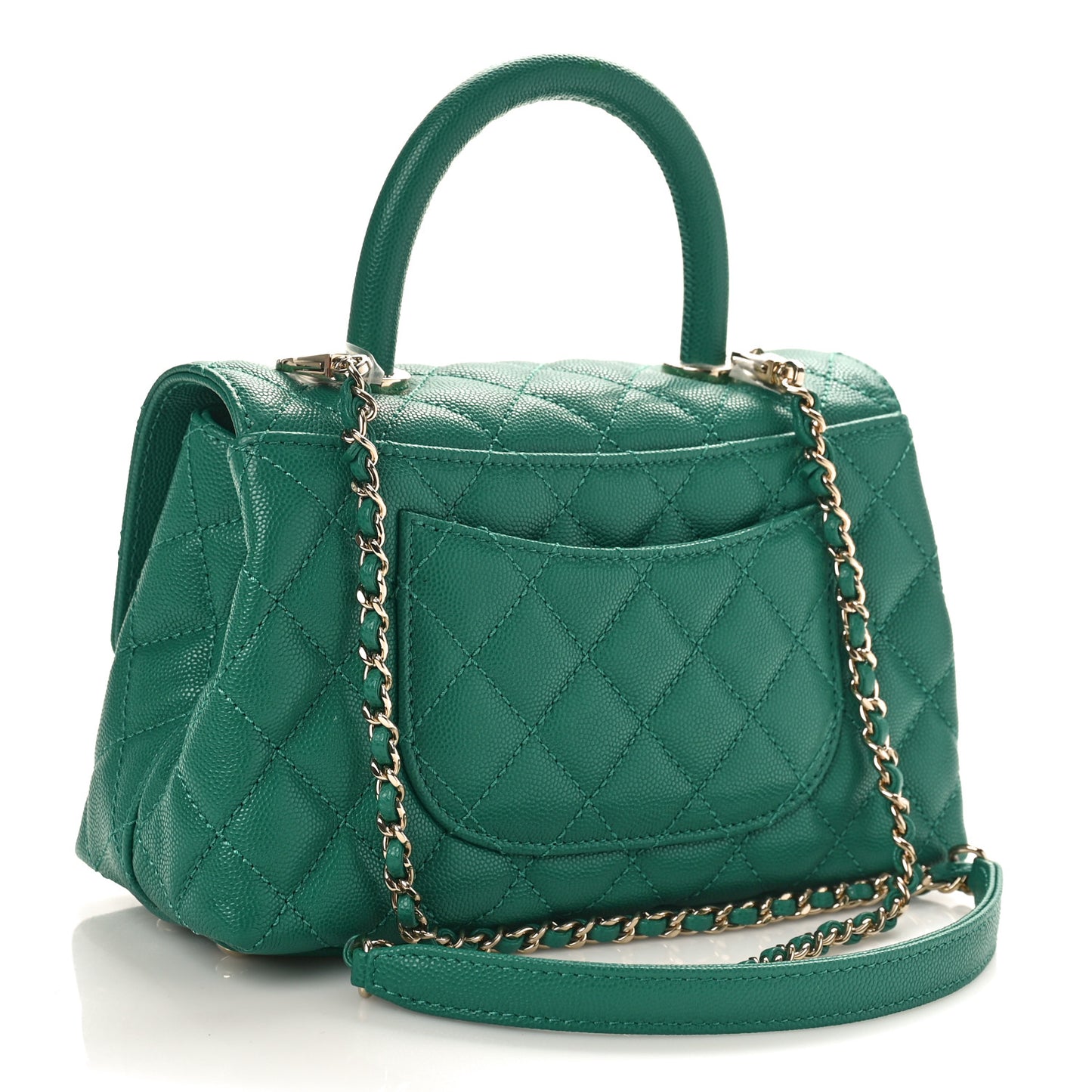 Caviar Quilted Mini Coco Handle Flap Green