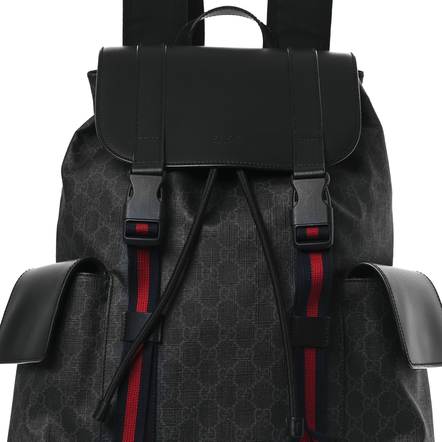 Gucci Soft GG Supreme Monogram Calfskin Web Double Buckle Backpack Black 8 of 13