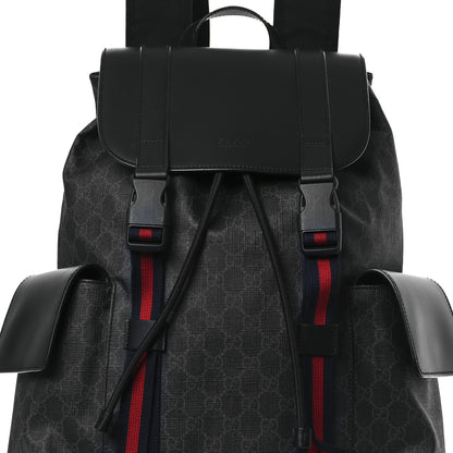 Gucci Soft GG Supreme Monogram Calfskin Web Double Buckle Backpack Black 8 of 13