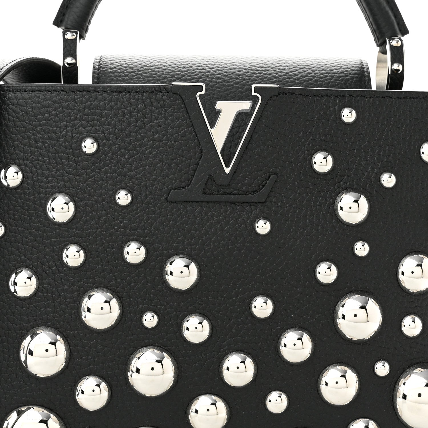 Louis Vuitton LV X YK Taurillon Brass Metal Dots Capucine MM Black 7 of 9