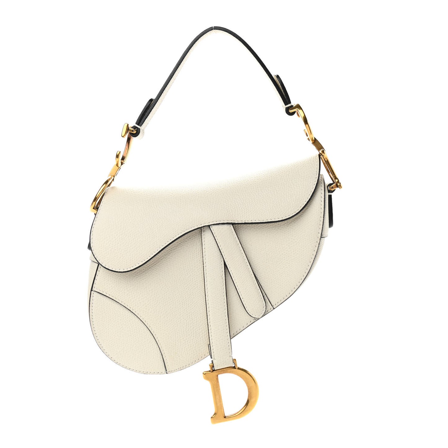 Grained Calfskin Mini Saddle Bag White