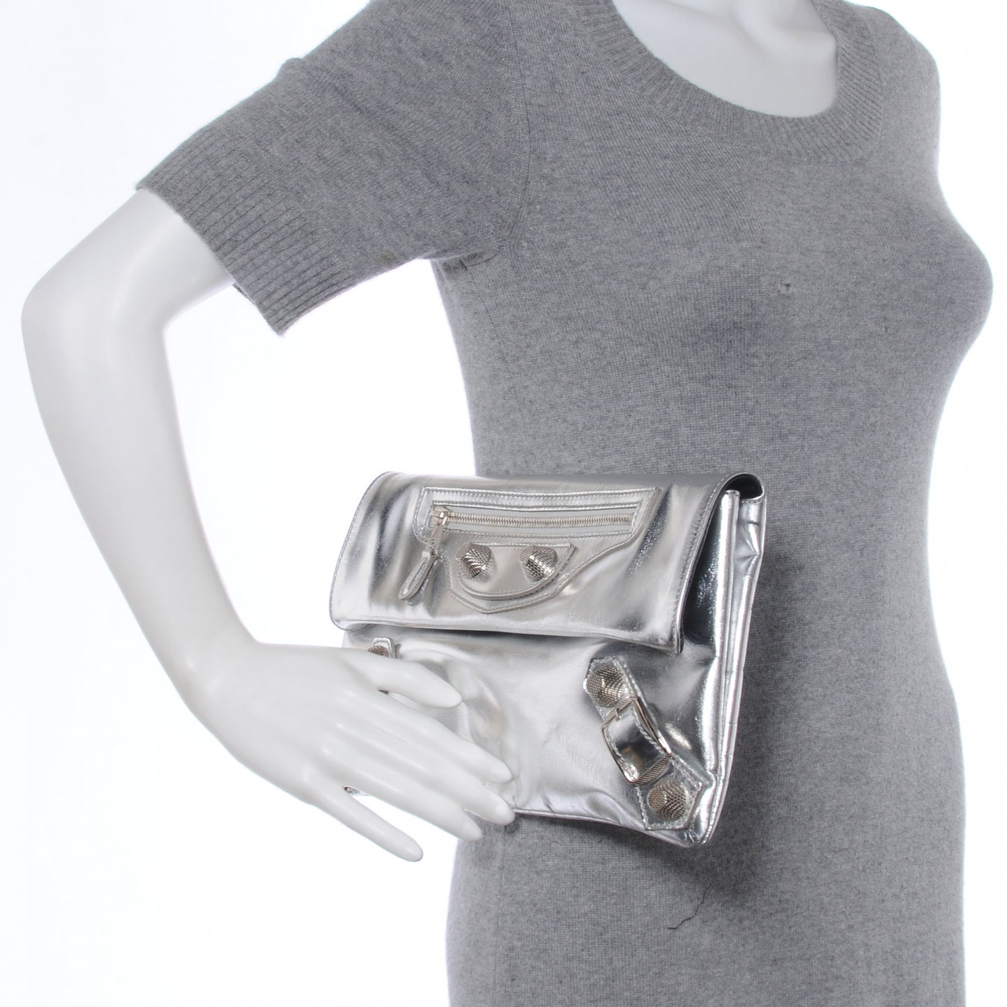 Laminated Calfskin Giant 21 Envelope Clutch Silver Hardware