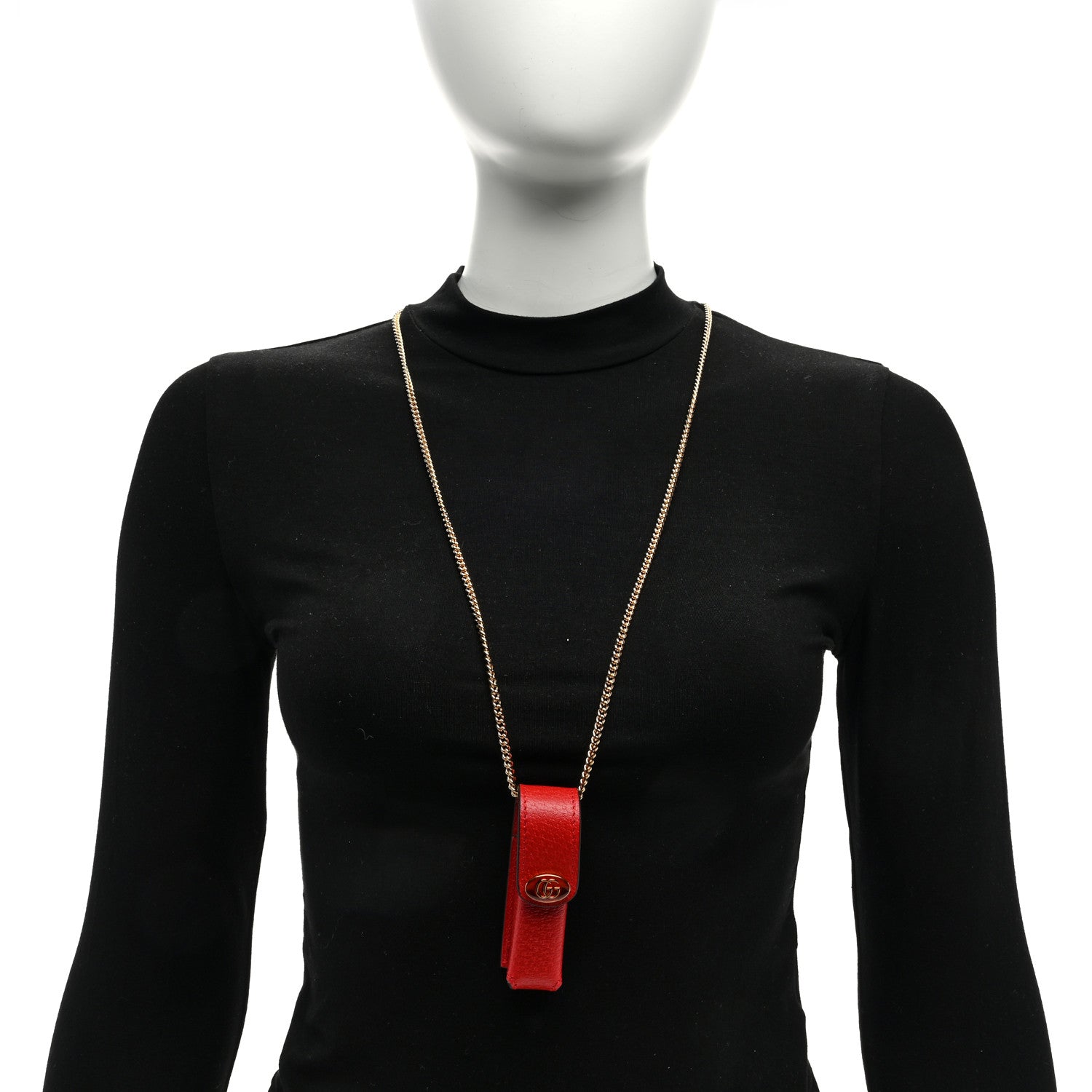Gucci Textured Dollar Calfskin Enamel GG Lipstick Holder Necklace Red 2 of 5